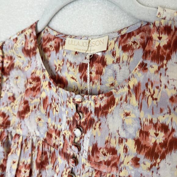 Ulla Johnson Lela Floral Long Puff Sleeve Silk Blouse Size 2 Wisteria Work Top - Picture 3 of 10